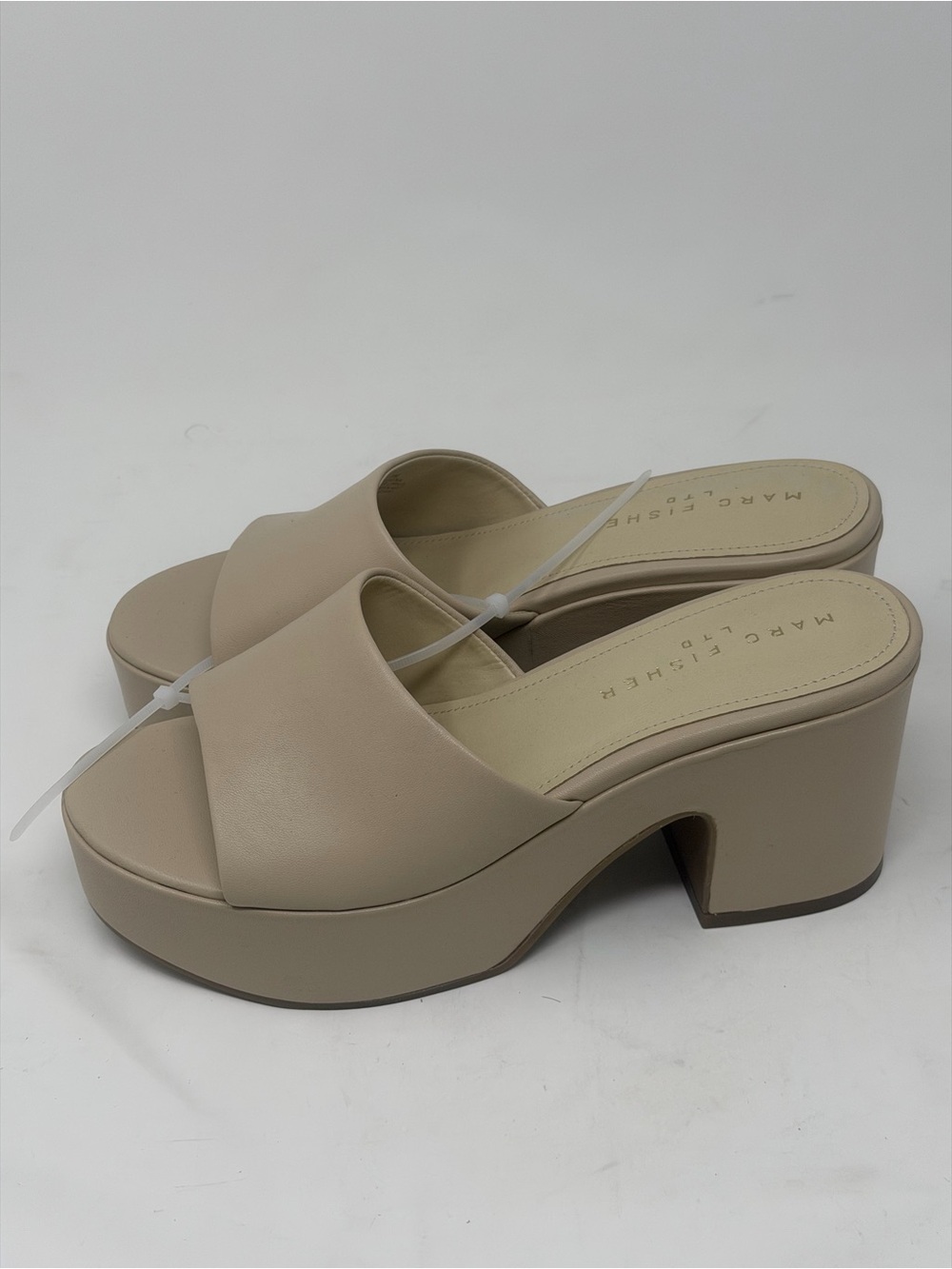 Marc Fisher Neutral Beige Platform Slide Mules